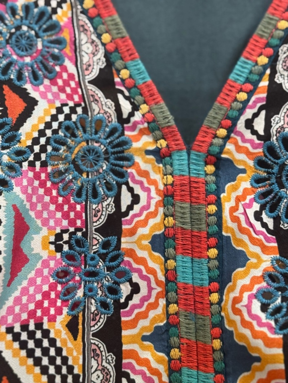 Johnny Was Multicolor Boho Cold-Shoulder V-Neck Tunic - Picture 5 of 6
